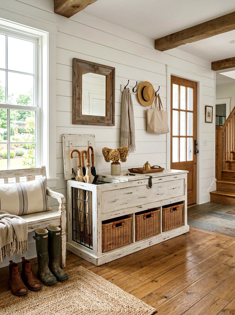 Farmhouse style umbrella chest - 30 umbrella cabinet ideas
