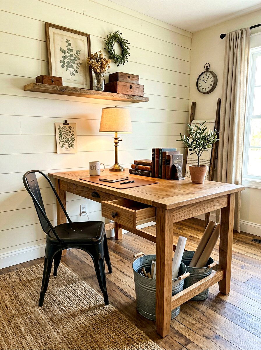 Farmhouse style wooden desk - 30 homework nook ideas