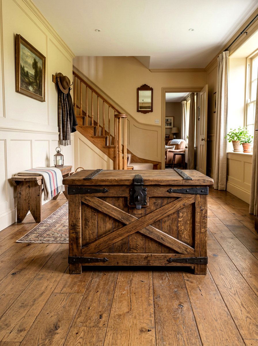 Farmhouse style wooden toy chest - 30 pet toy basket ideas