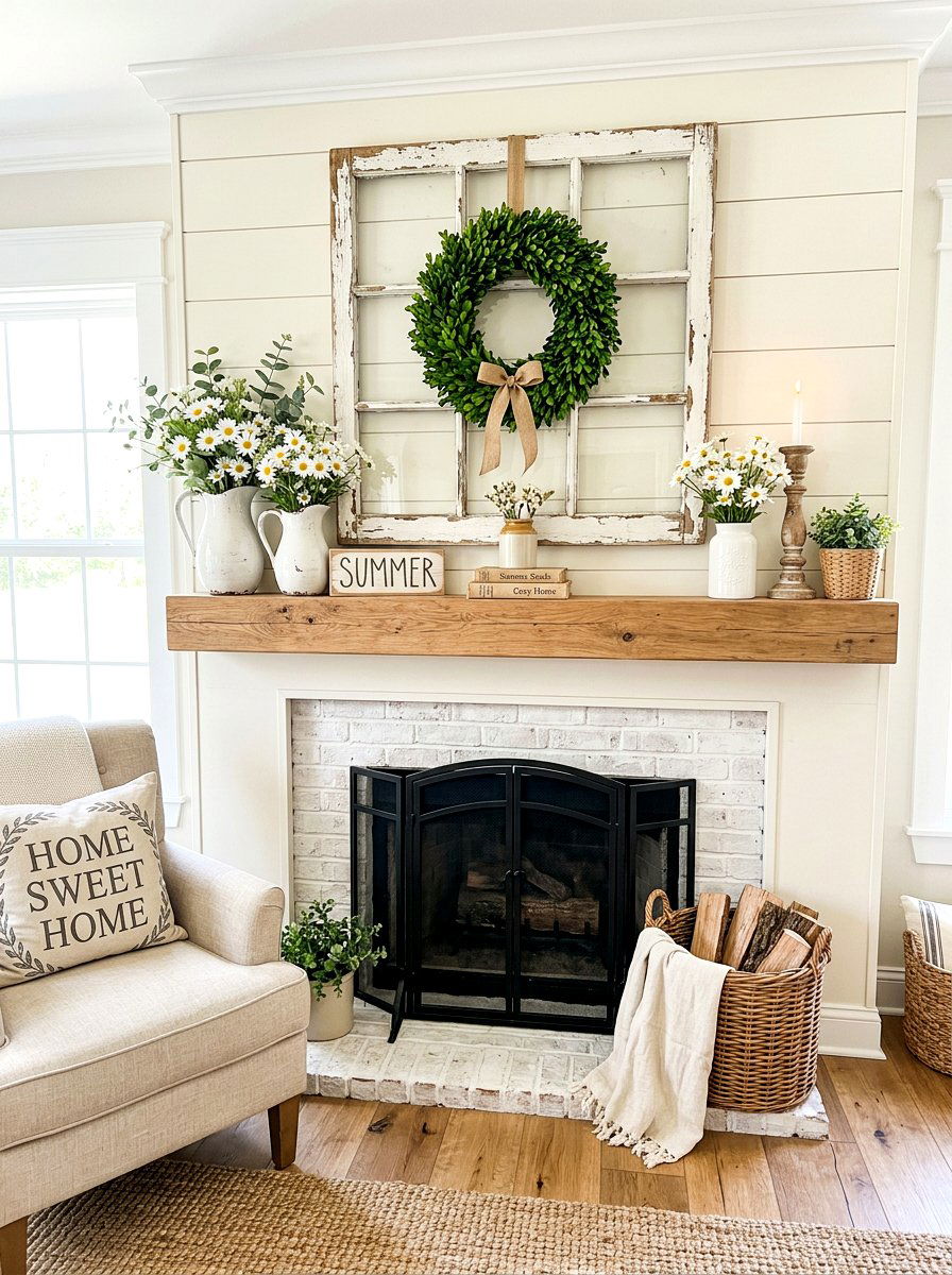 Farmhouse summer mantel - 30 summer mantel decor ideas