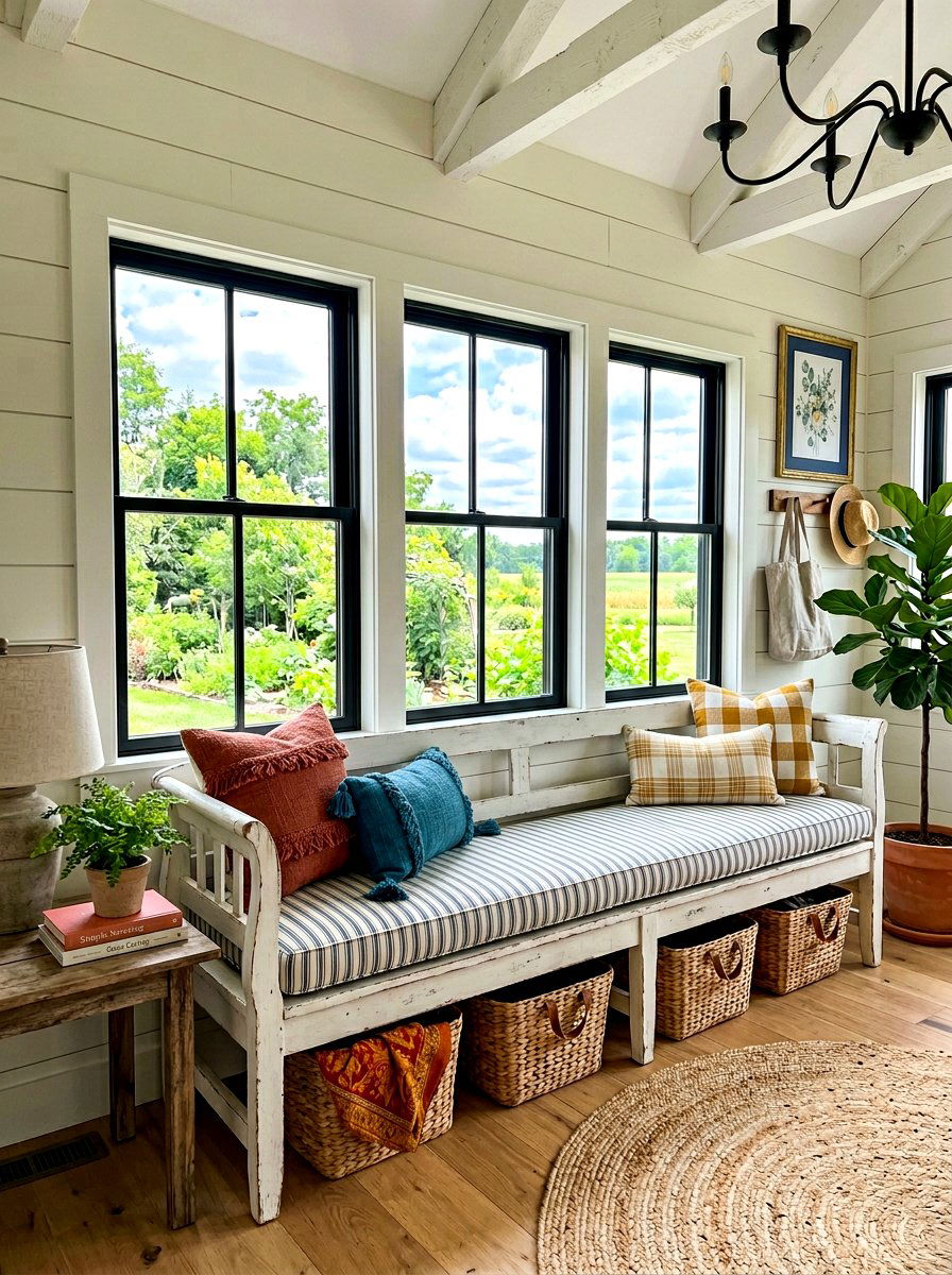 Farmhouse sunroom bench - 30 sunroom furniture ideas