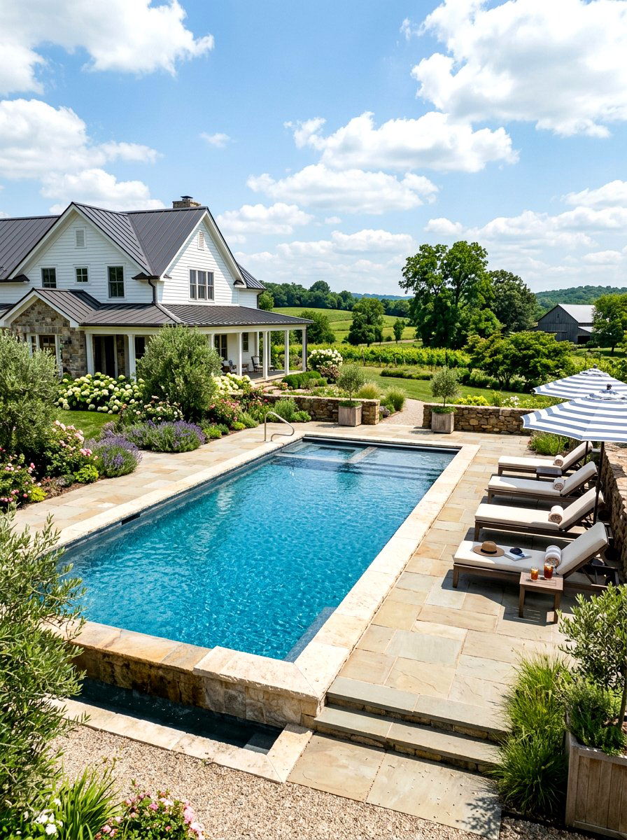 Farmhouse swimming pool - 30 farmhouse backyard ideas