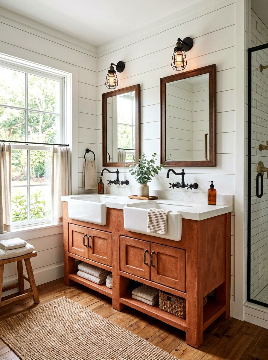 Farmhouse terracotta bathroom vanity - 30 terracotta bathroom vanity ideas