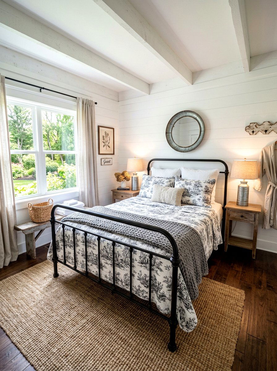 Farmhouse toile guest bedroom - 30 toile bedroom ideas