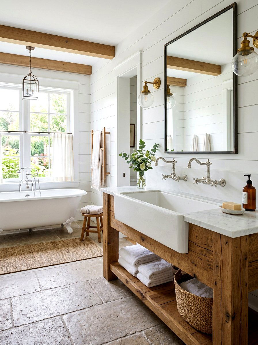 Farmhouse trough sink - 30 rustic bathroom ideas