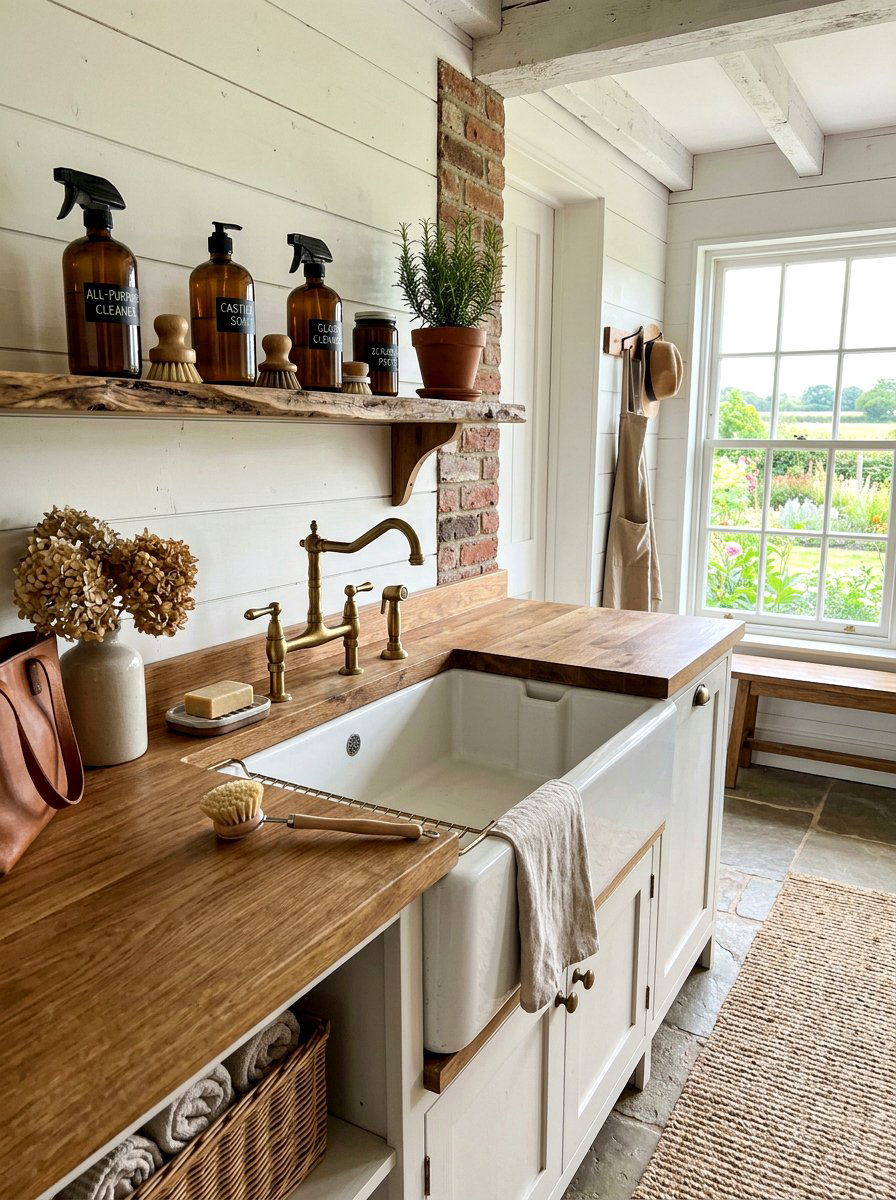Farmhouse utility sink area - 30 green cleaning station ideas