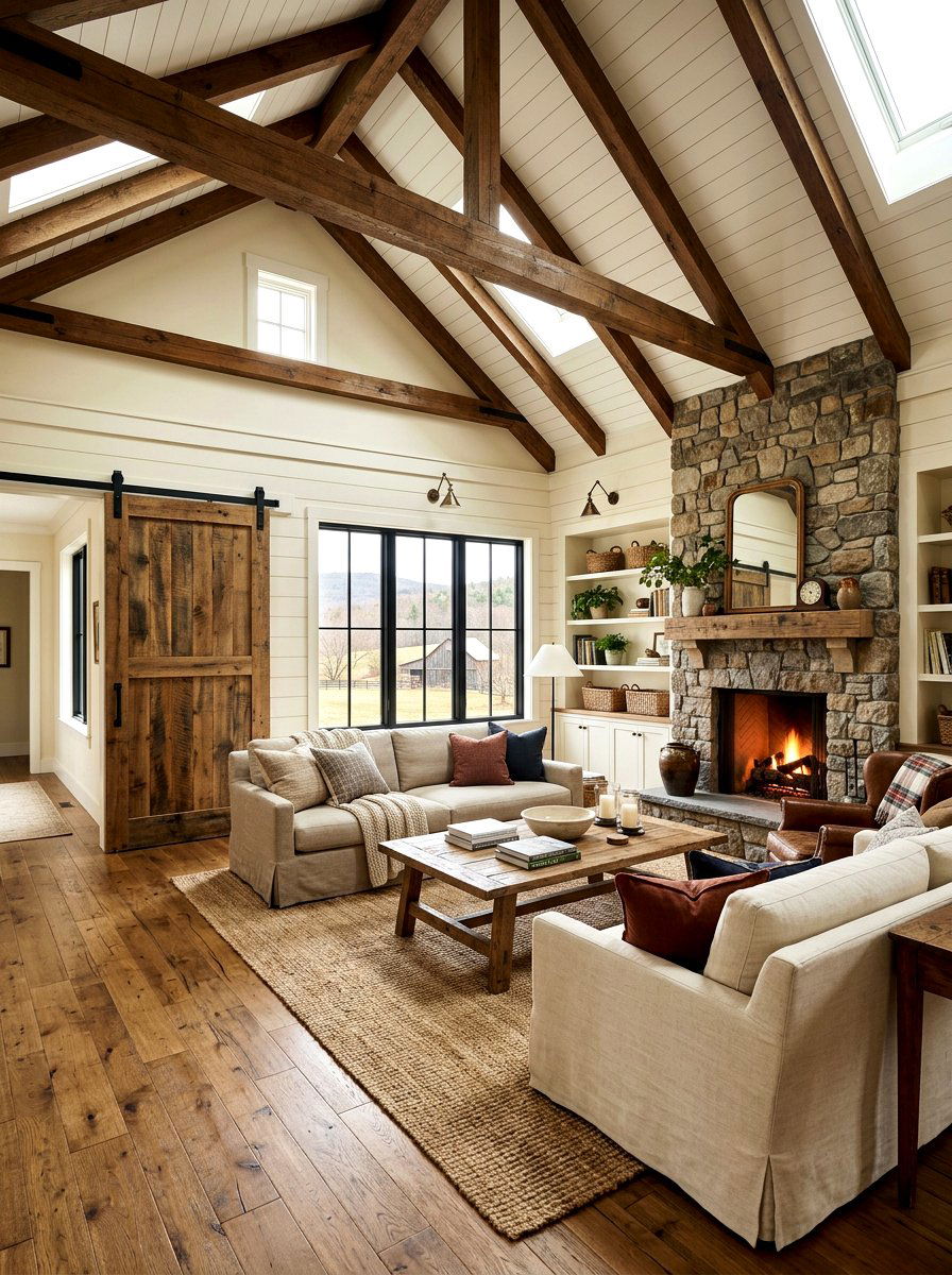 Farmhouse vaulted living room - 30 vaulted living room ideas