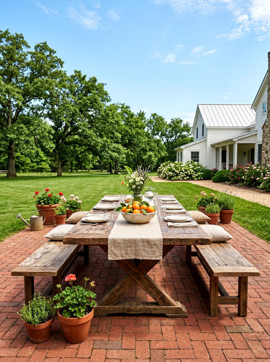 Farmhouse wood patio table - 30 patio breakfast area ideas