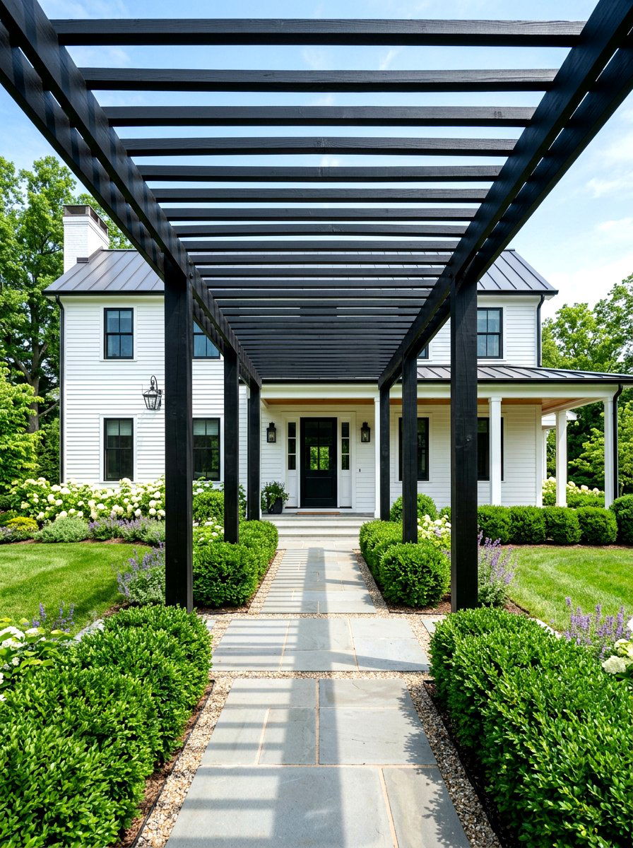 Farmhouse wood slat arbor - 30 arbor entry exterior ideas