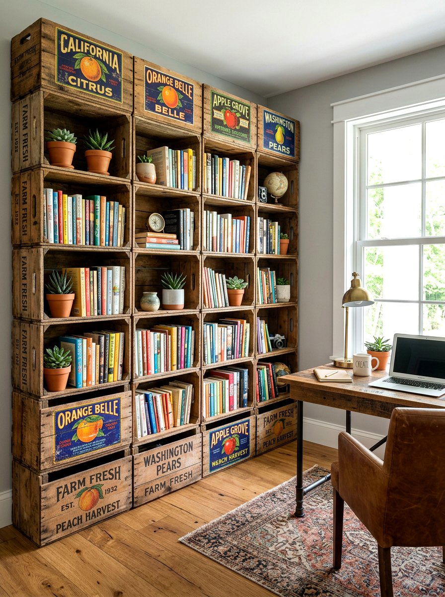 Farmhouse wooden crate - 30 flea market decor ideas