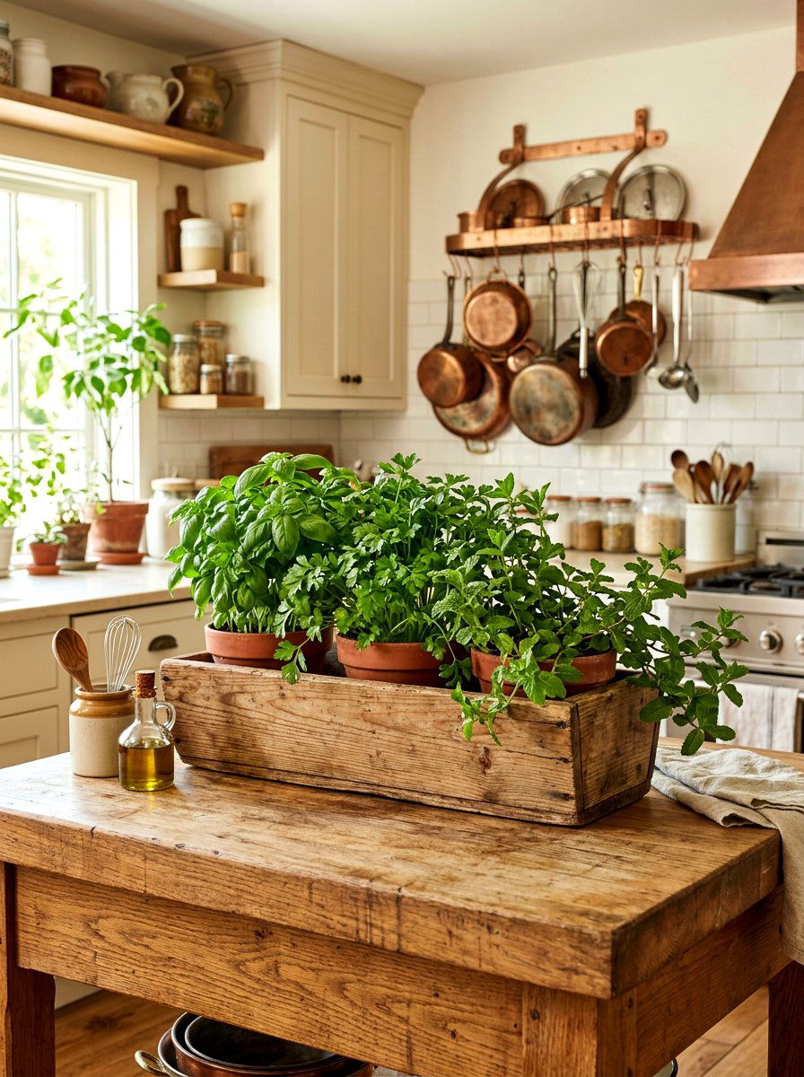 Farmhouse wooden herb box - 30 kitchen herb shelf ideas