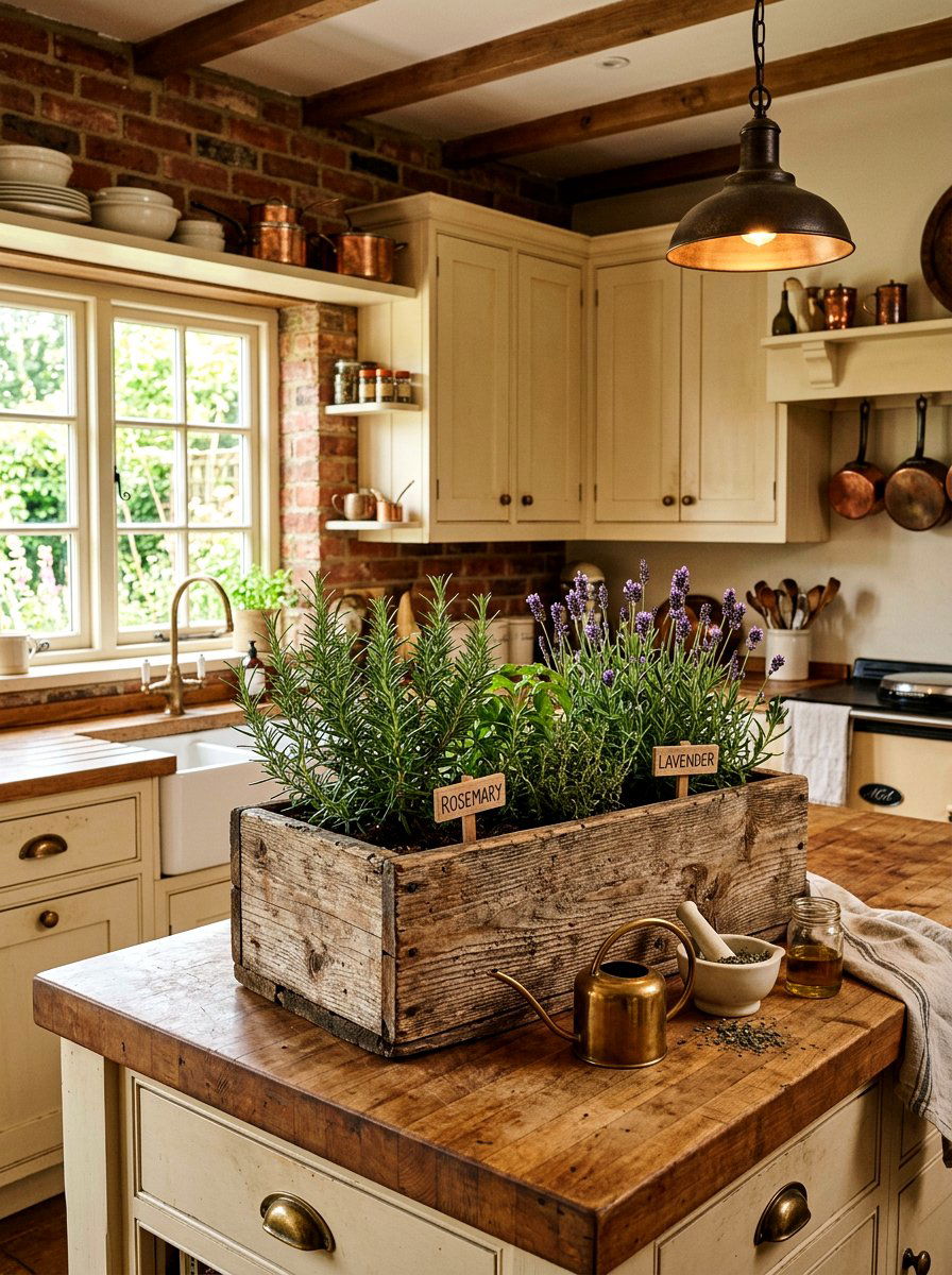 Farmhouse wooden herb box - 30 kitchen herb garden ideas