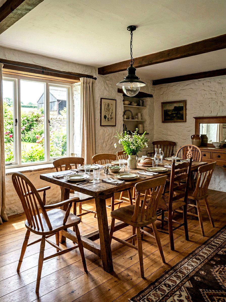Farmhouse wooden seating - 30 mismatched dining chair ideas