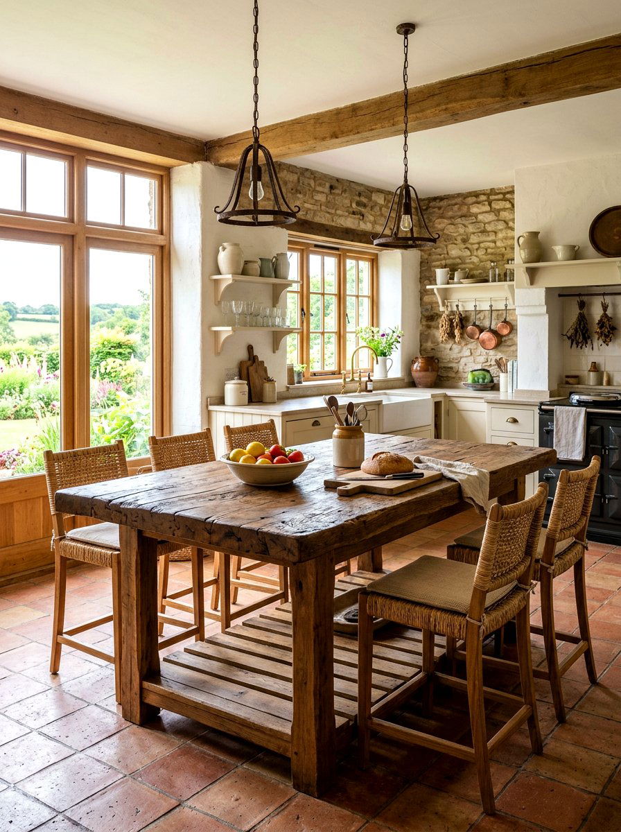 Farmhouse work table - 30 European unfitted kitchen ideas