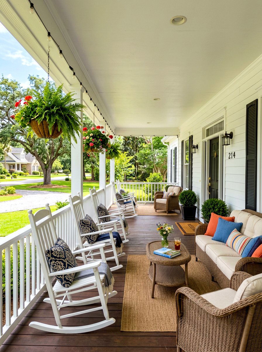 Farmhouse wraparound porch - 30 patio lounge ideas
