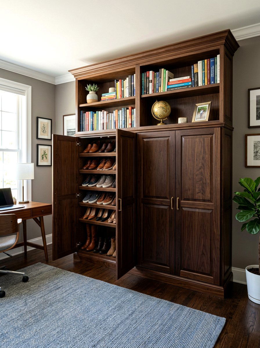 Faux Bookshelf Cabinet - 30 hidden shoe storage apartment ideas