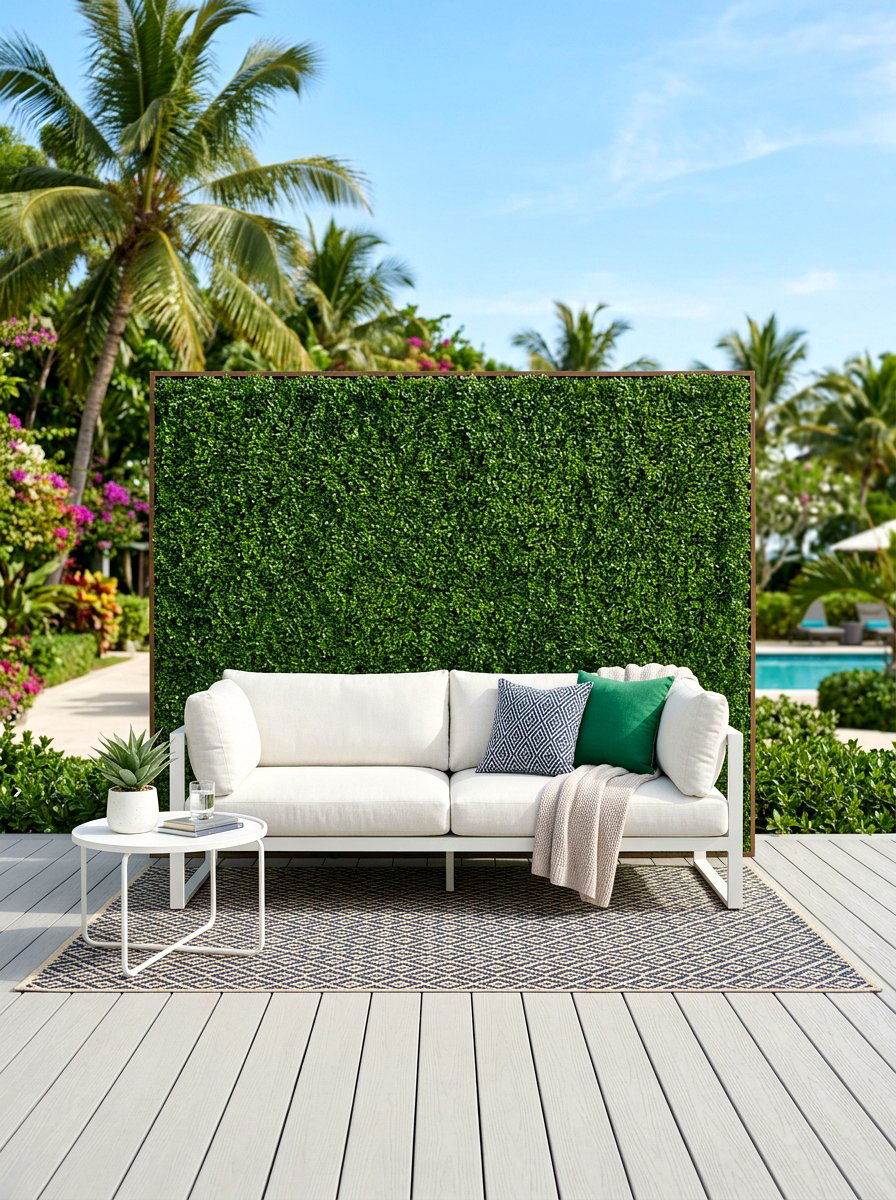 Faux Boxwood Hedge Wall - 30 deck partition ideas