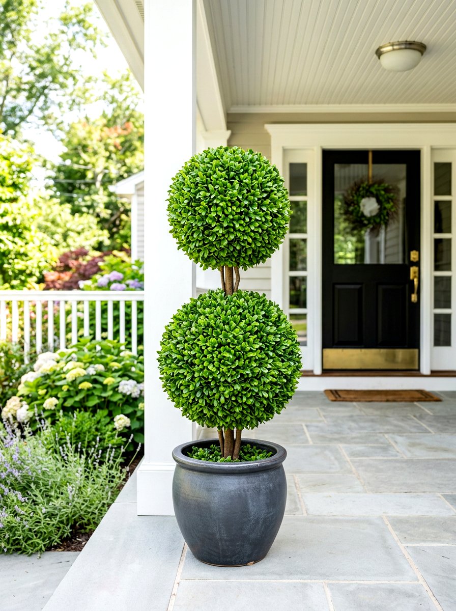Faux Boxwood Topiary - 30 front porch topiary ideas