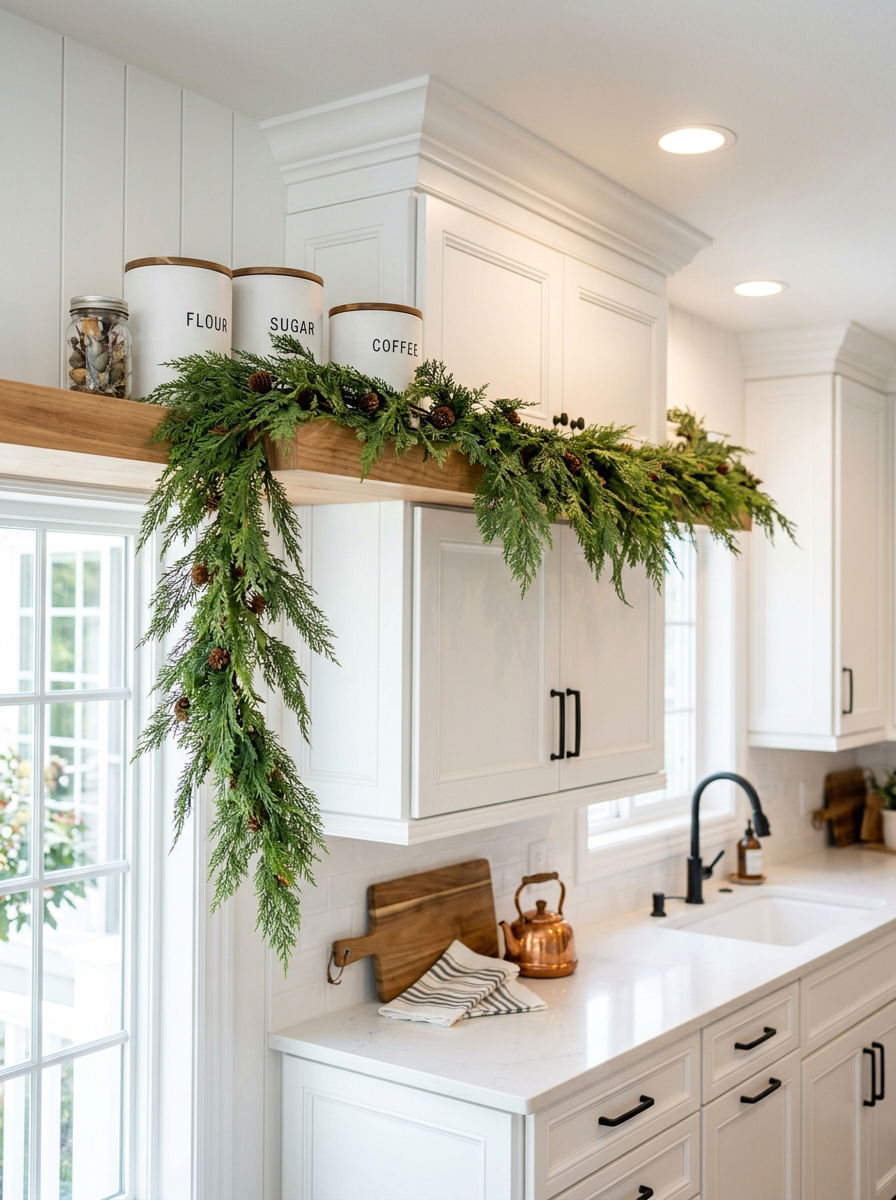 Faux Cedar Shelf - 30 winter greenery decor ideas