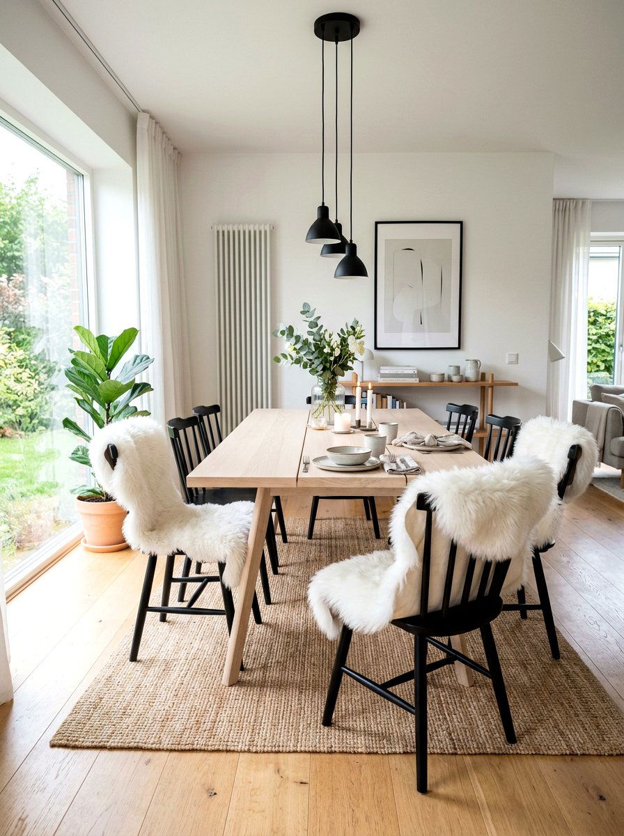 Faux Fur Chair Throw - 30 winter dining table ideas