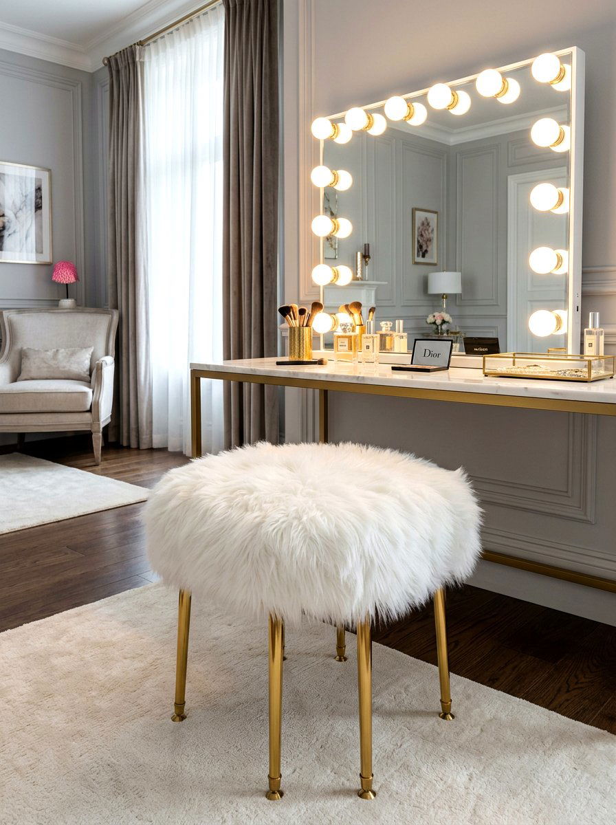 Faux Fur Makeup Stool - 30 bathroom stool ideas