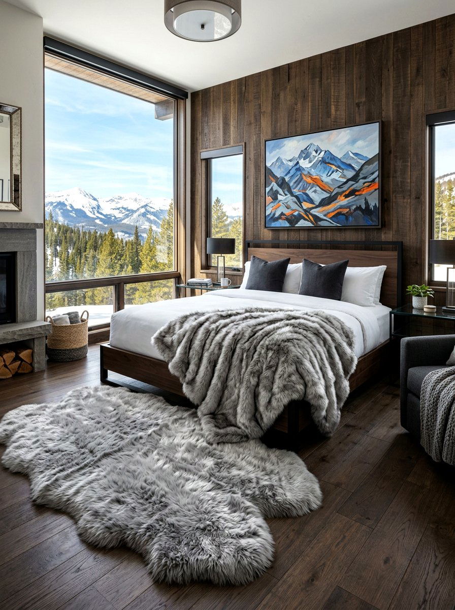 Faux Fur Mountain Bedroom - 30 mountain modern bedroom ideas