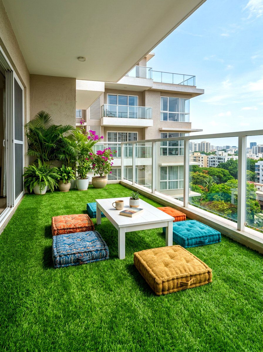 Faux Grass Flooring - 30 apartment patio ideas