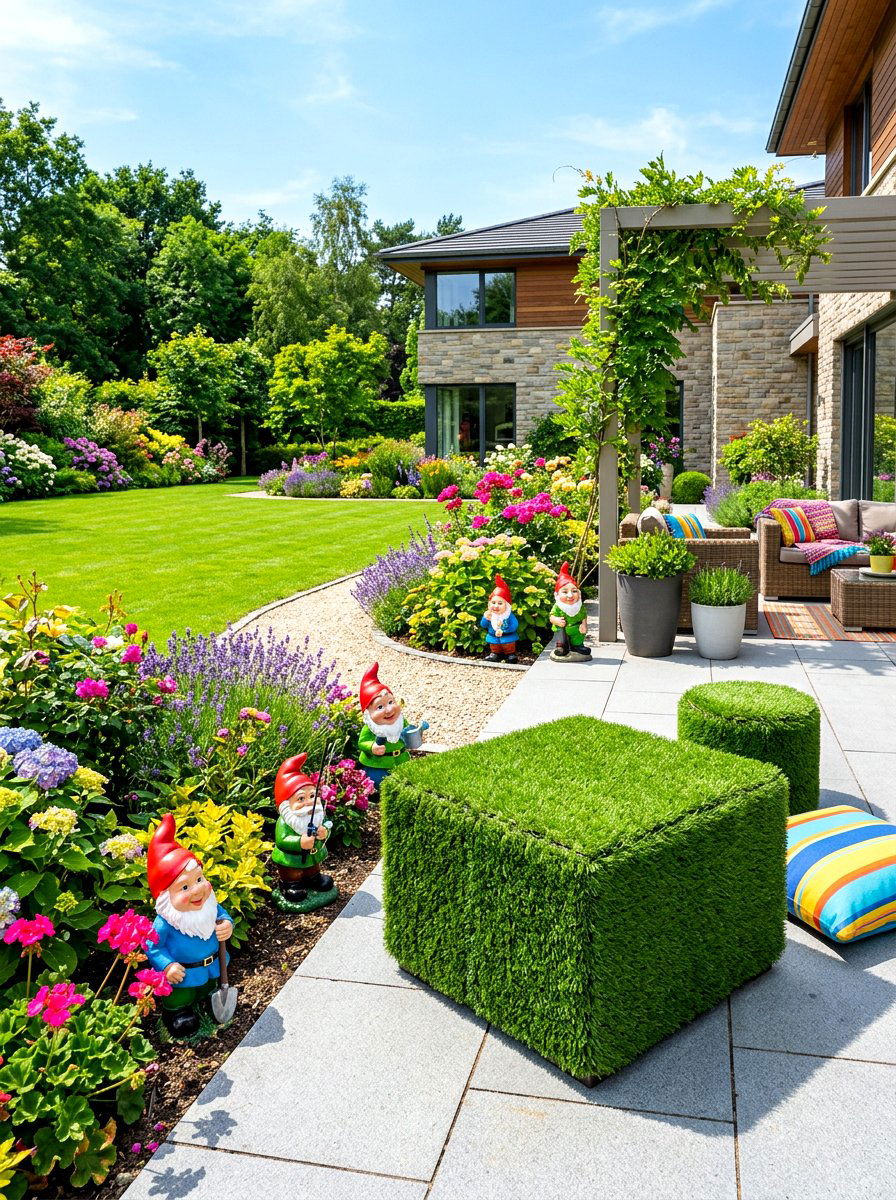 Faux Grass Garden Ottoman - 30 outdoor pouf ideas