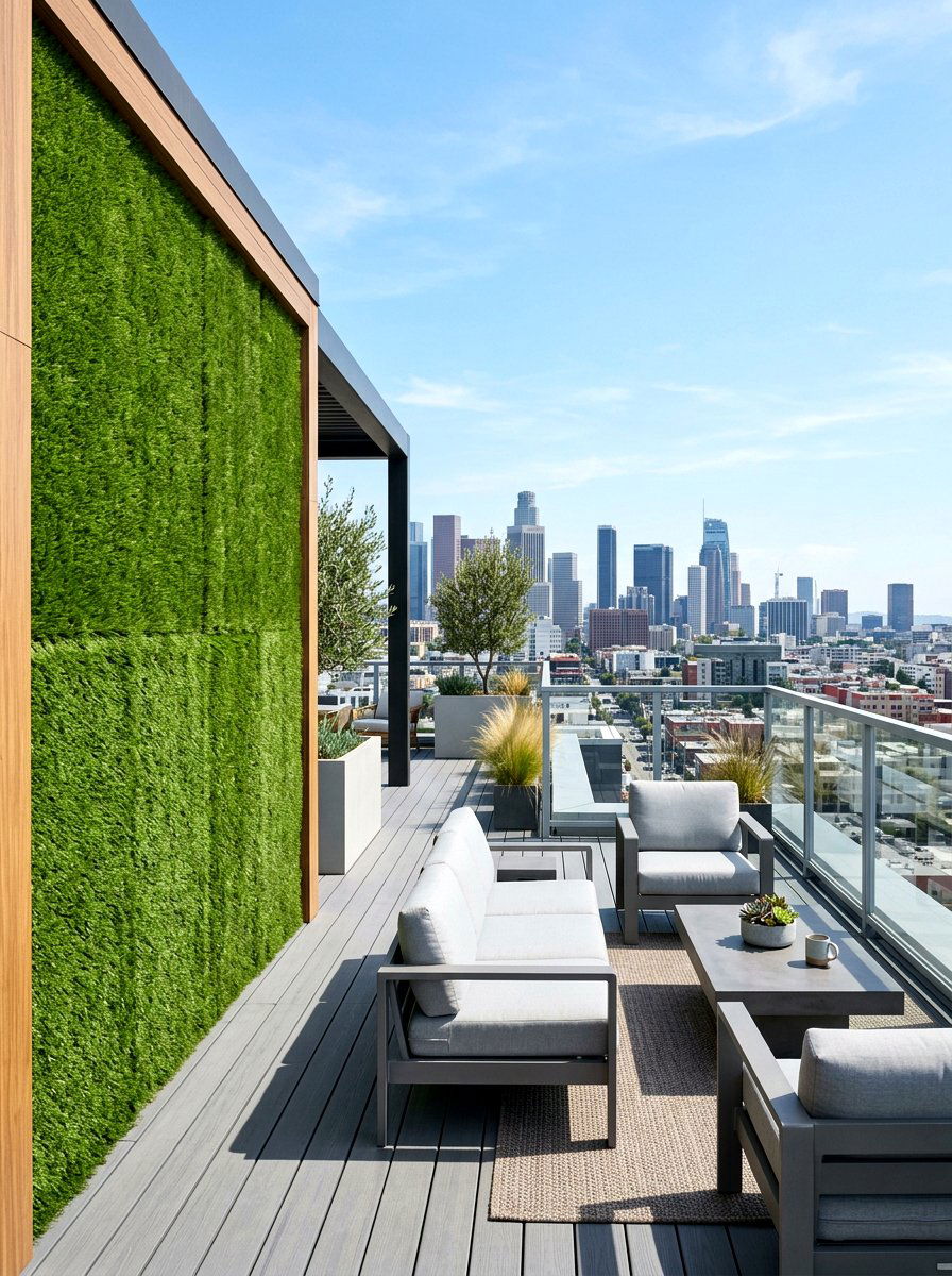 Faux Grass Panels - 30 hedge wall patio ideas