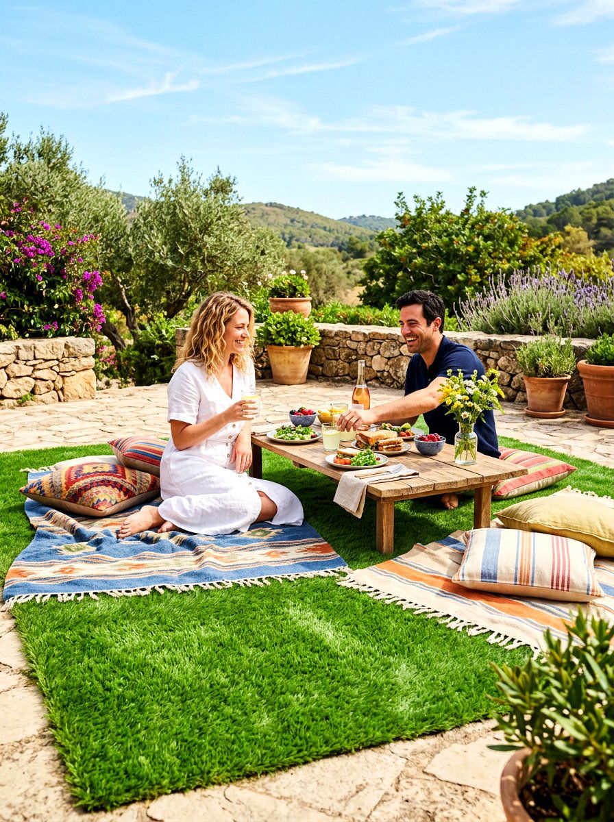 Faux Grass Rug - 30 backyard picnic decor ideas