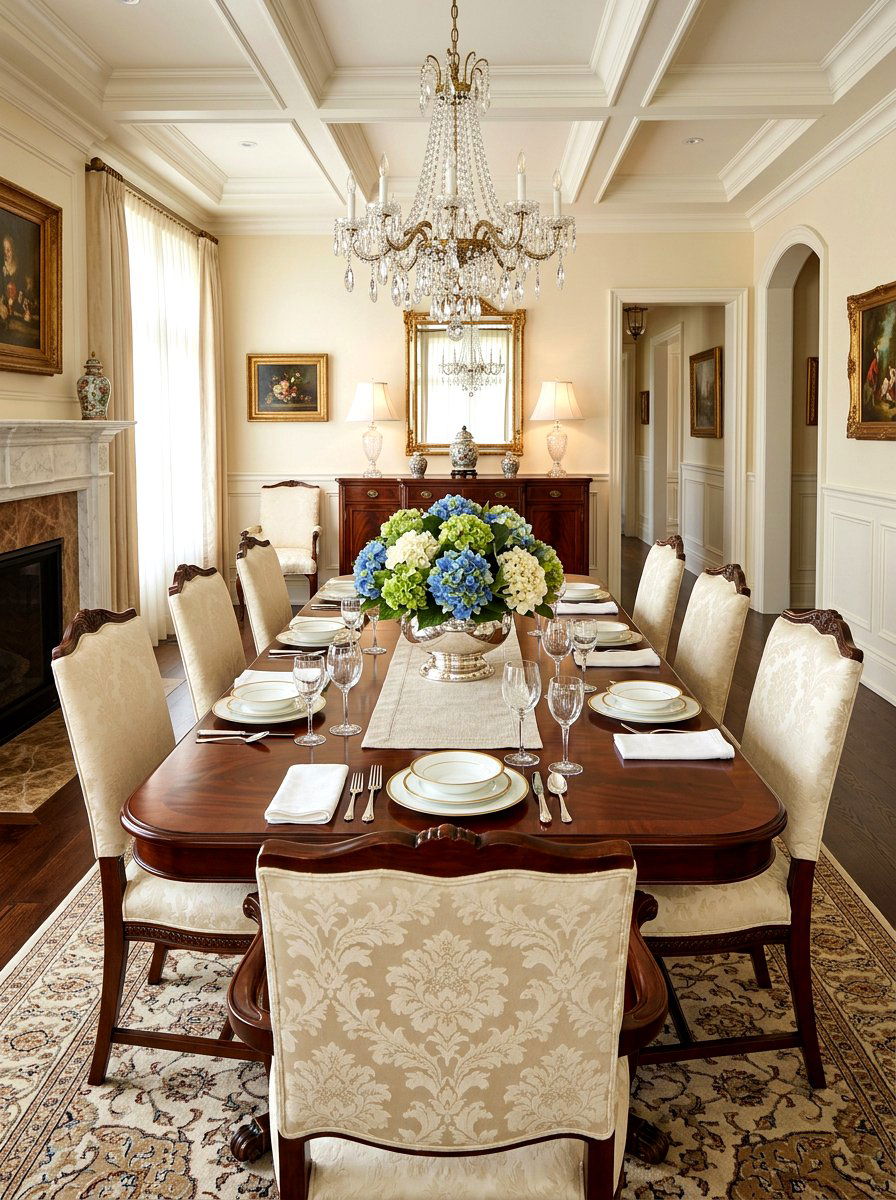 Faux Hydrangea Dining Centerpiece - 30 faux plant decor ideas