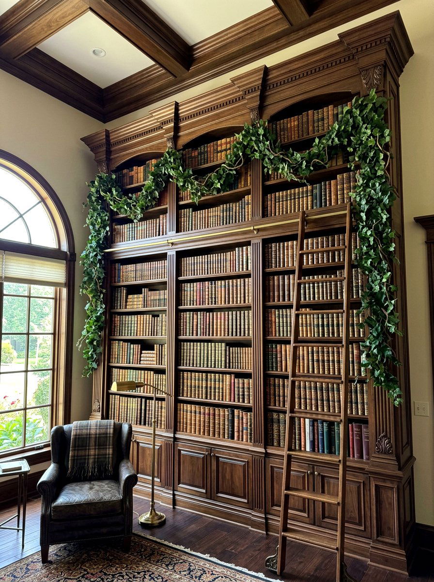 Faux Ivy Bookshelf Garland - 30 bookshelf garland ideas
