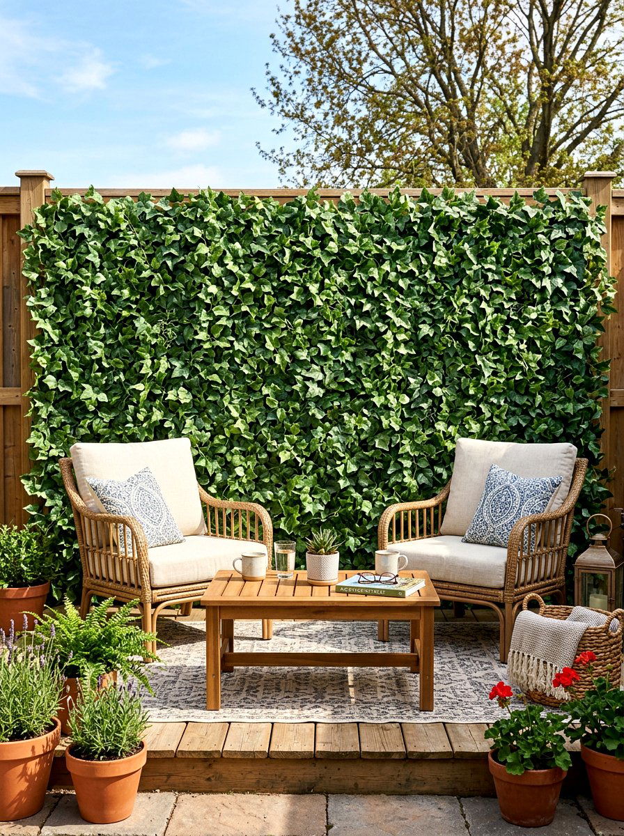 Faux Ivy Wall - 30 patio privacy ideas