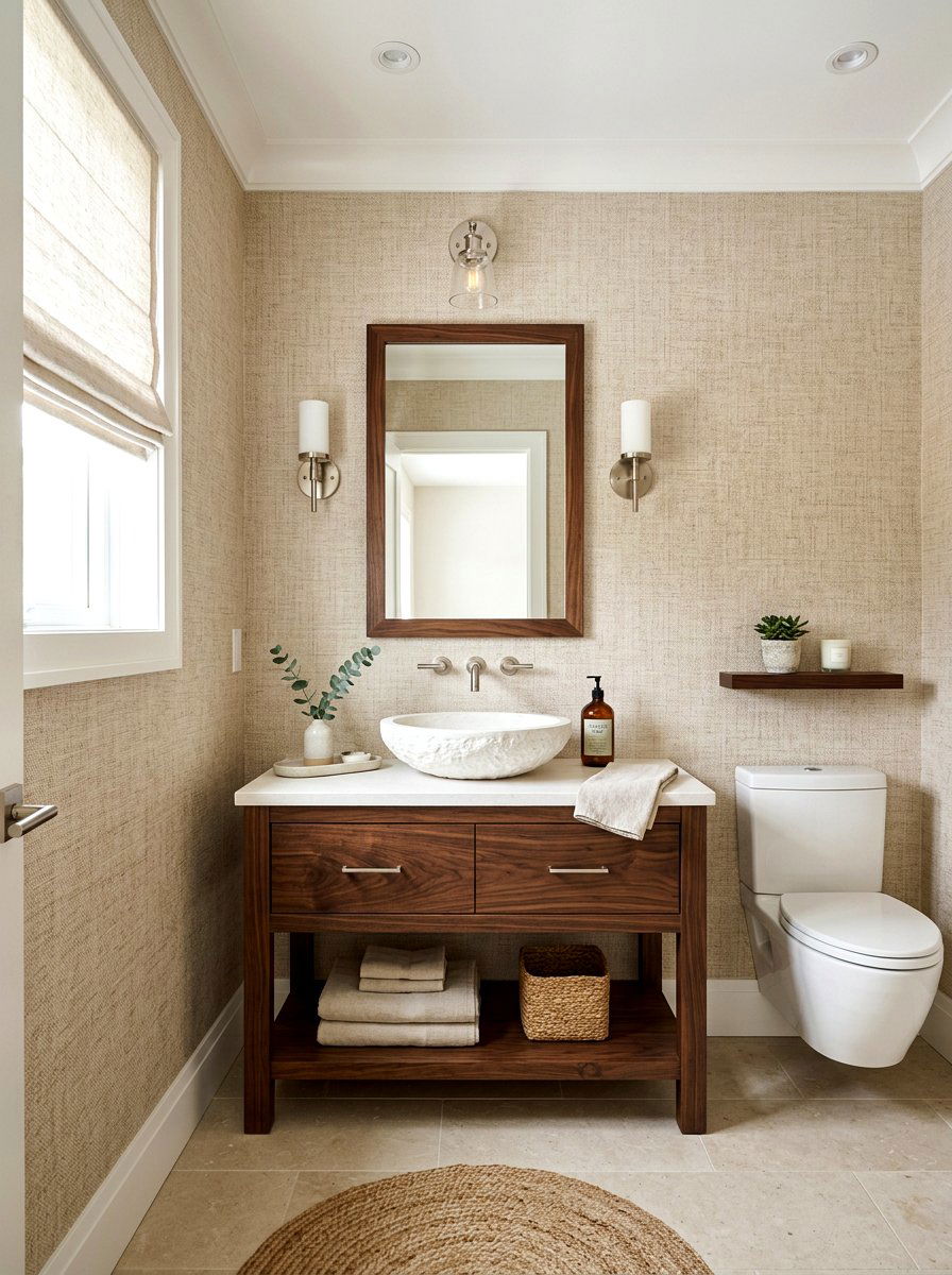 Faux Linen Wallpaper - 30 wallpapered powder room ideas
