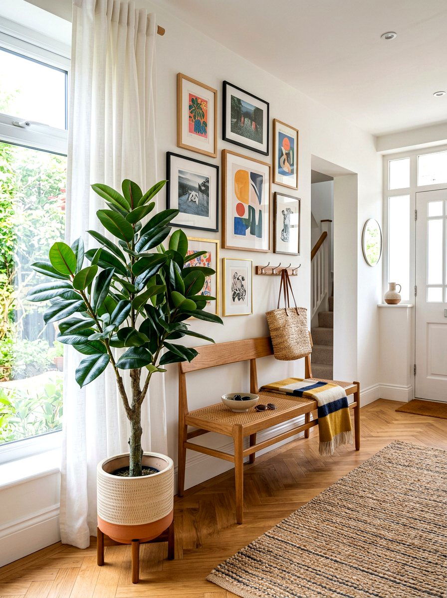 Faux Rubber Tree Entryway - 30 faux plant decor ideas
