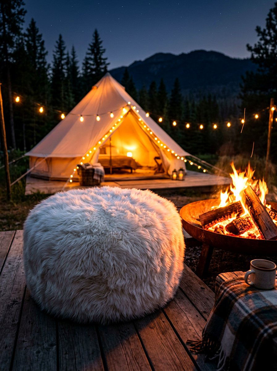 Faux Sheepskin Pouf - 30 outdoor pouf lounge ideas
