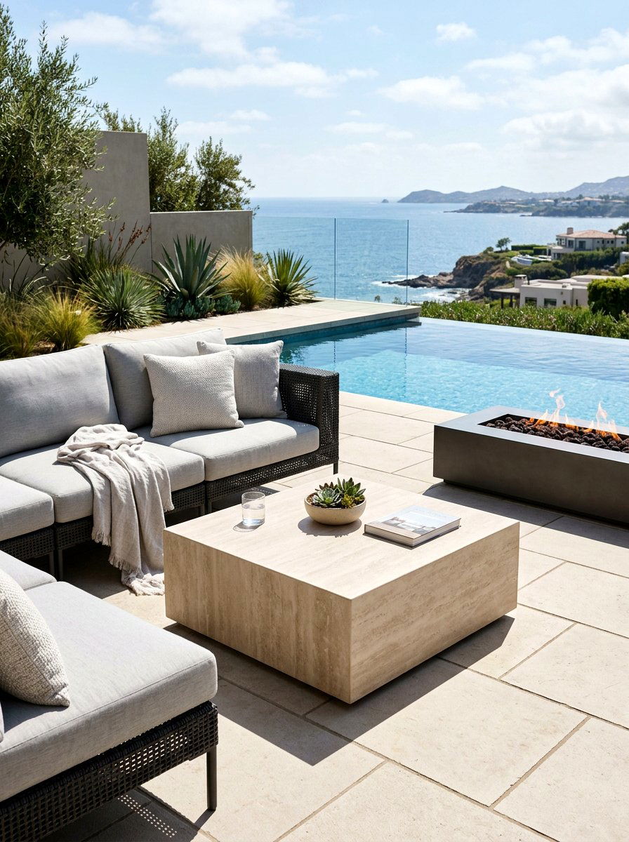 Faux Travertine Square Table - 30 outdoor side table ideas