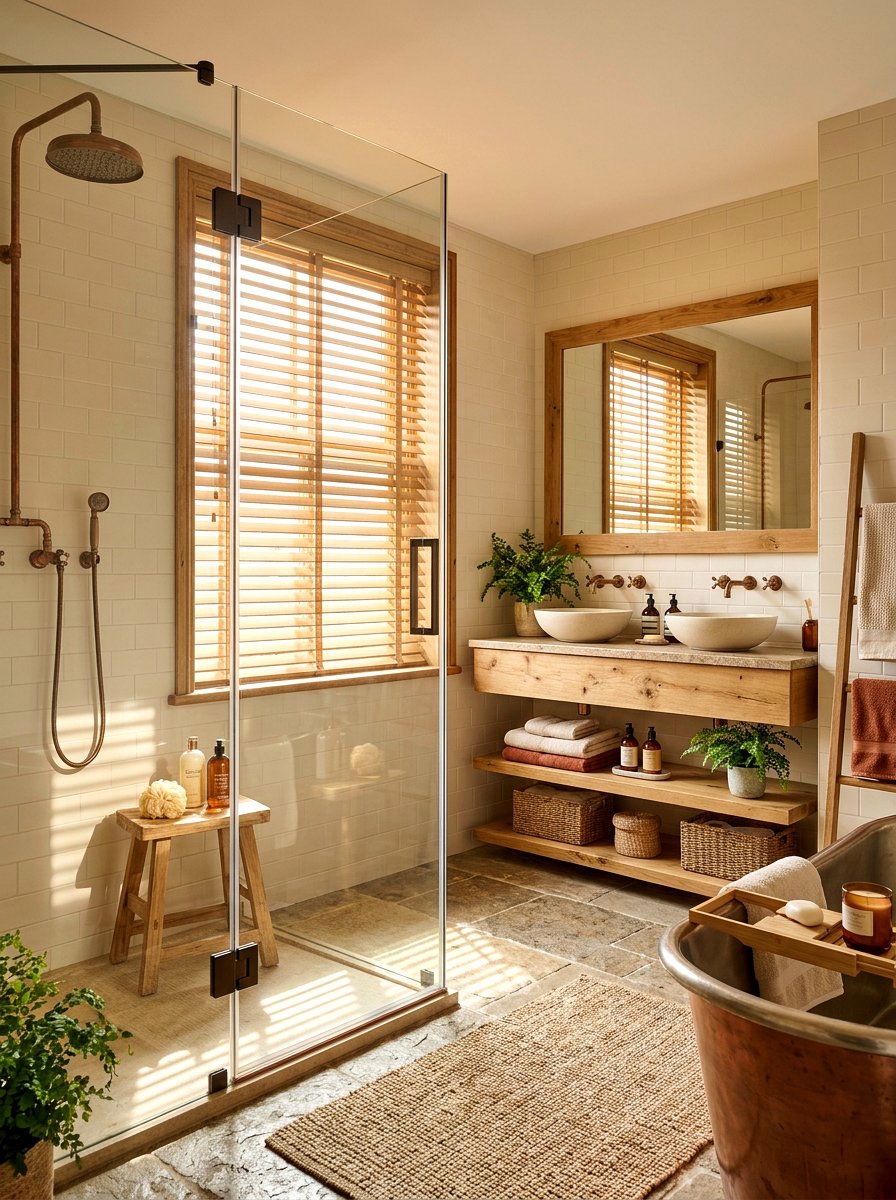 Faux Wood Blinds - 30 shower window privacy ideas
