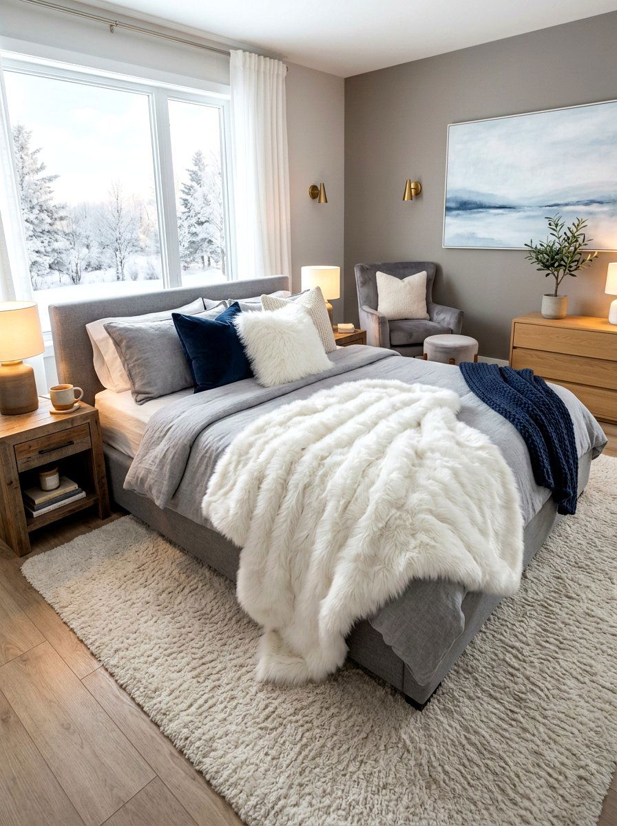 Faux fur throw - 30 luxury bedscape ideas
