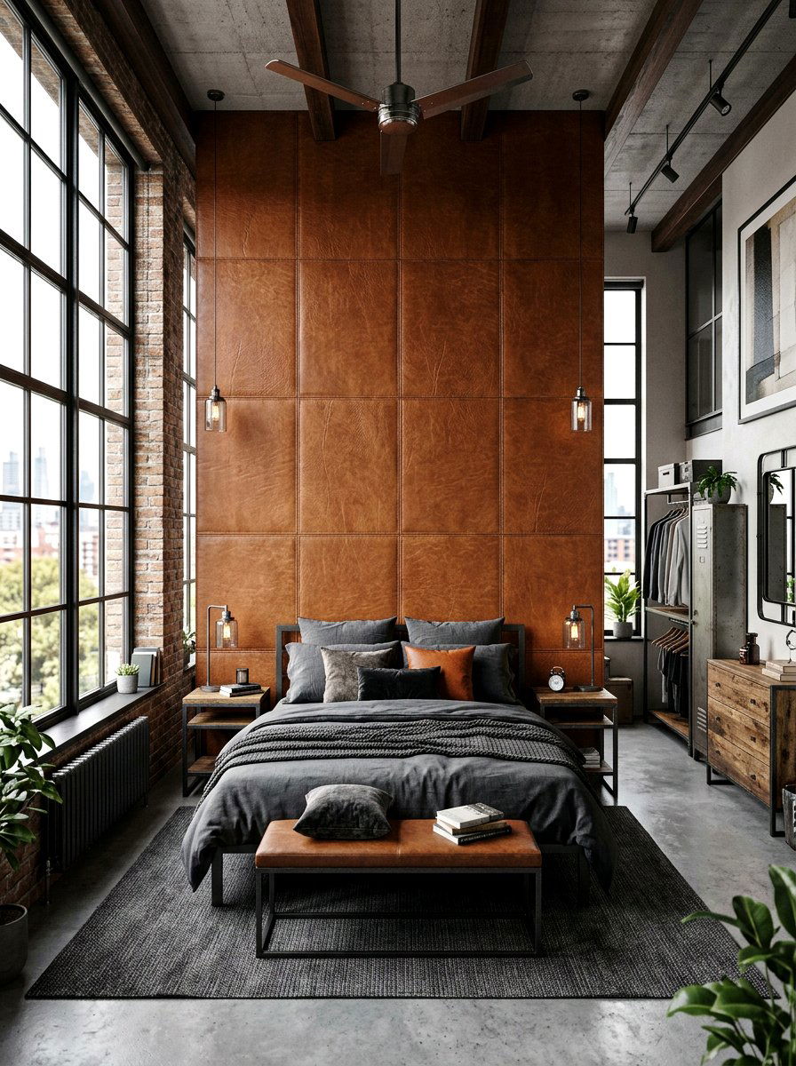 Faux leather wall panel - 30 wall to wall headboard ideas
