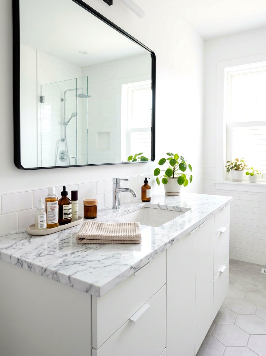 Faux marble contact paper - 30 rental bathroom ideas