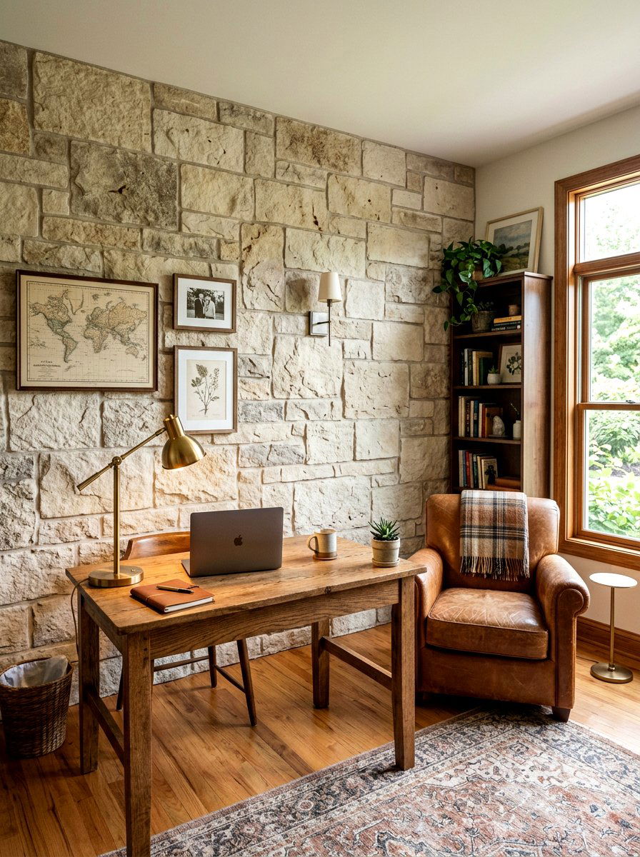 Faux stone office wall - 30 office accent wall ideas