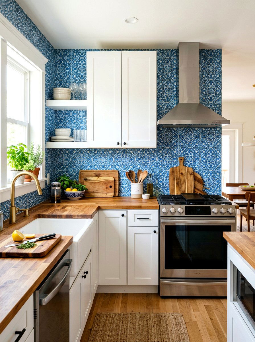 Faux tile removable wallpaper - 30 rental safe wallpaper ideas