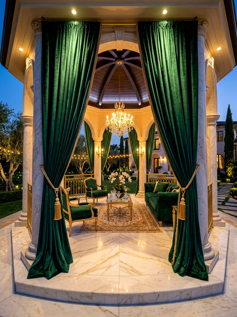 Faux velvet outdoor curtains - 30 cabana curtain ideas