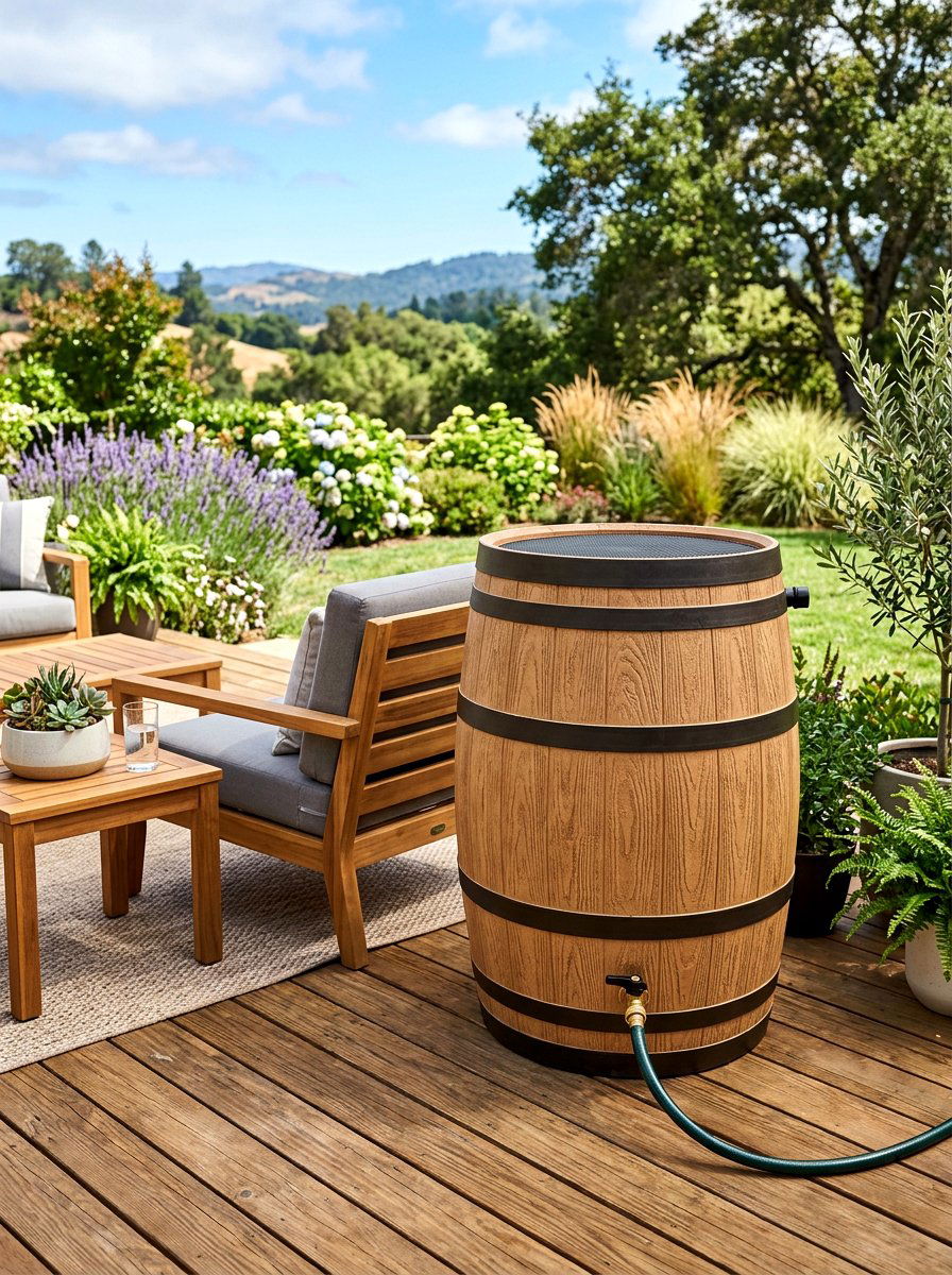 Faux wood grain rain barrel - 30 rain barrel ideas