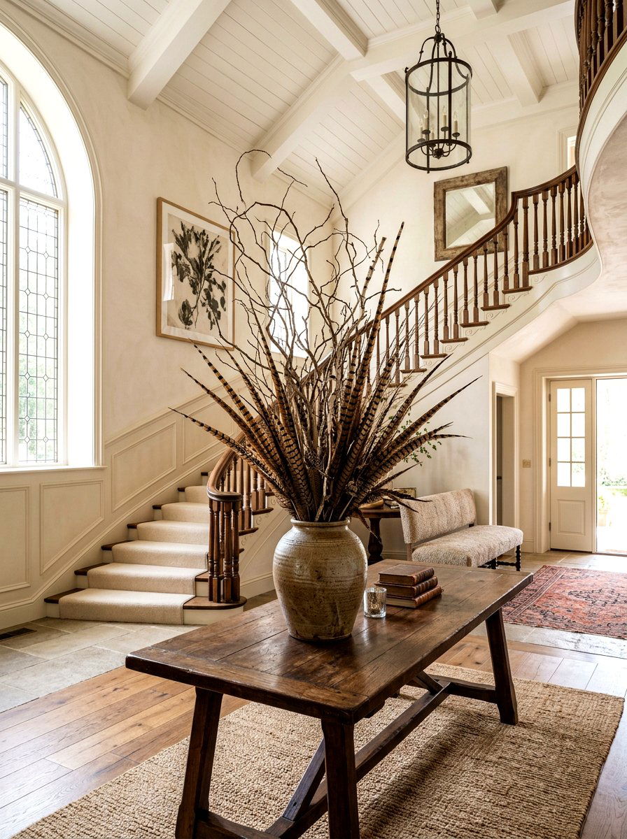 Feather And Branch Centerpiece - 30 natural harvest decor ideas