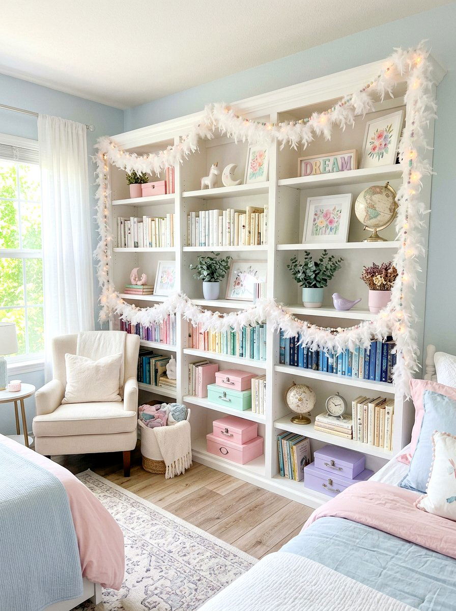 Feather Bookshelf Garland - 30 bookshelf garland ideas