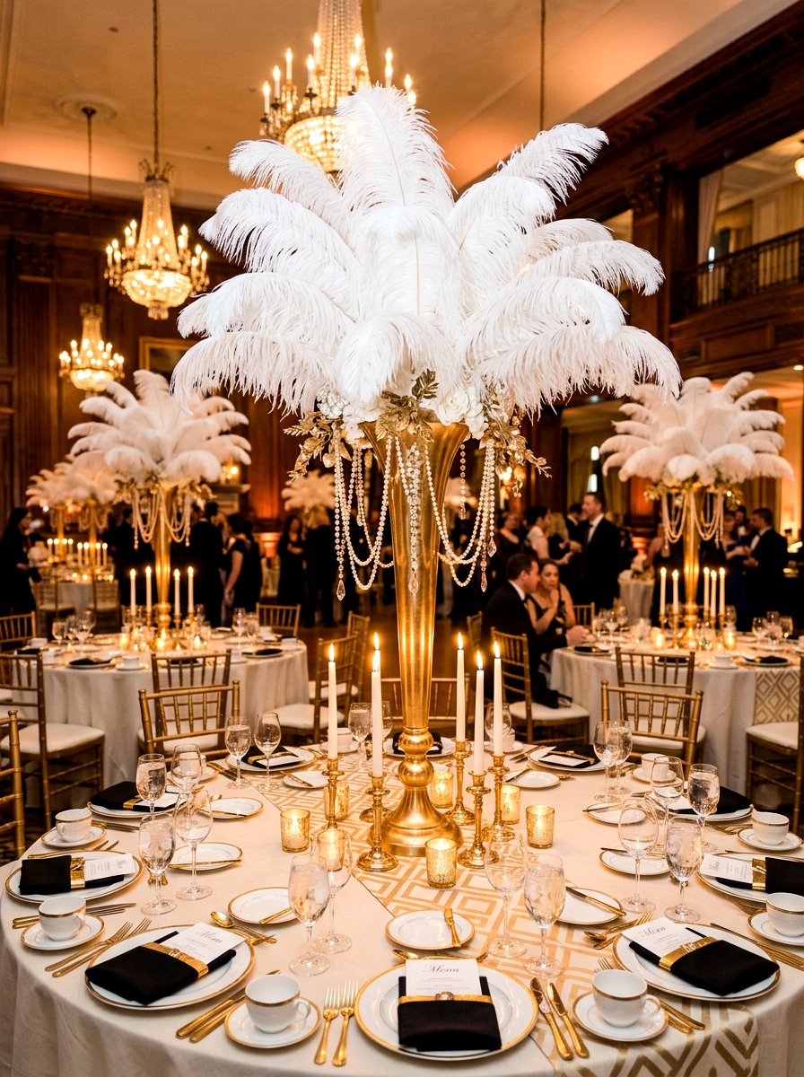 Feather centerpiece decor - 30 New Year table decor ideas