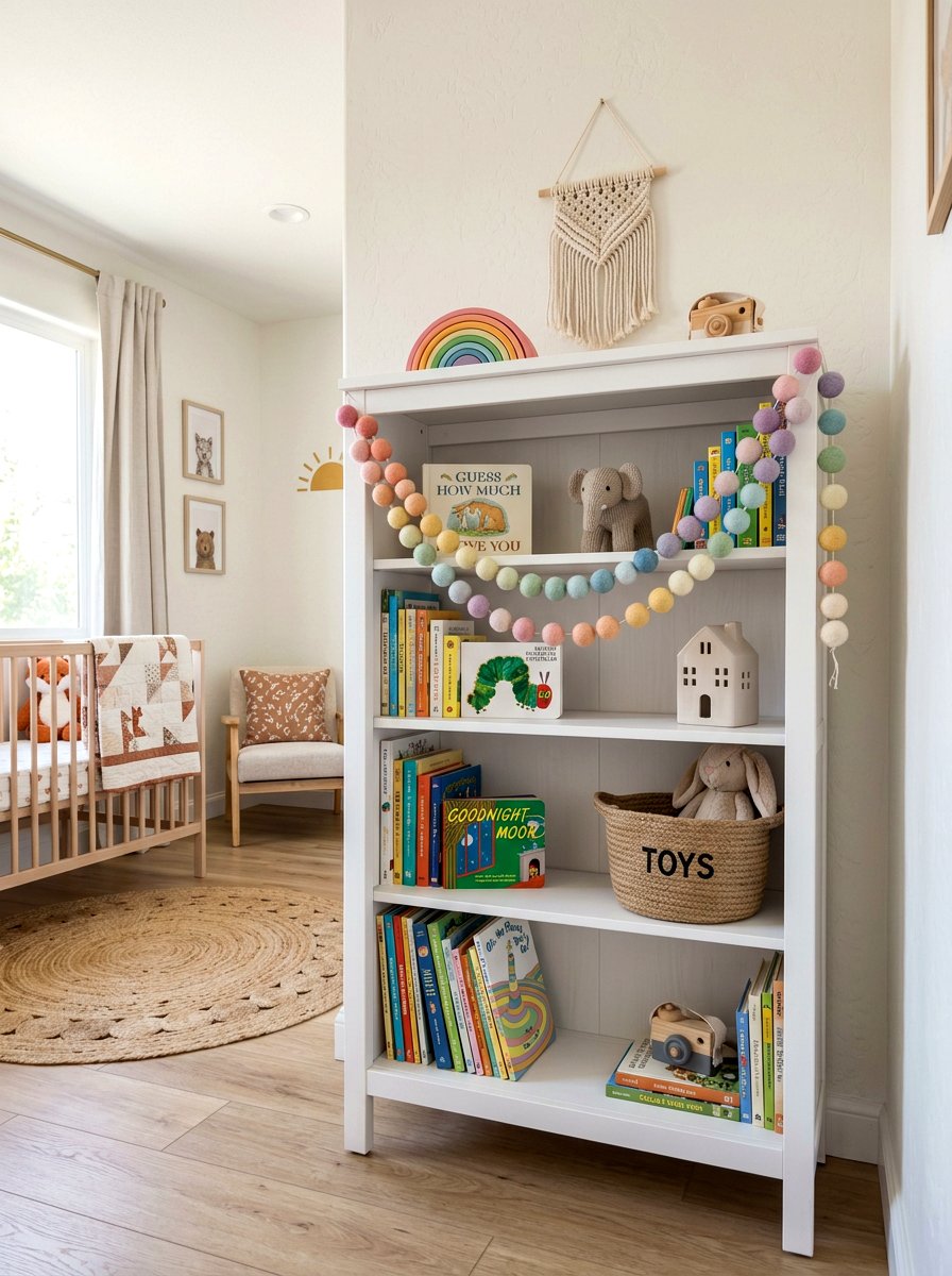 Felt Ball Bookshelf Garland - 30 bookshelf garland ideas