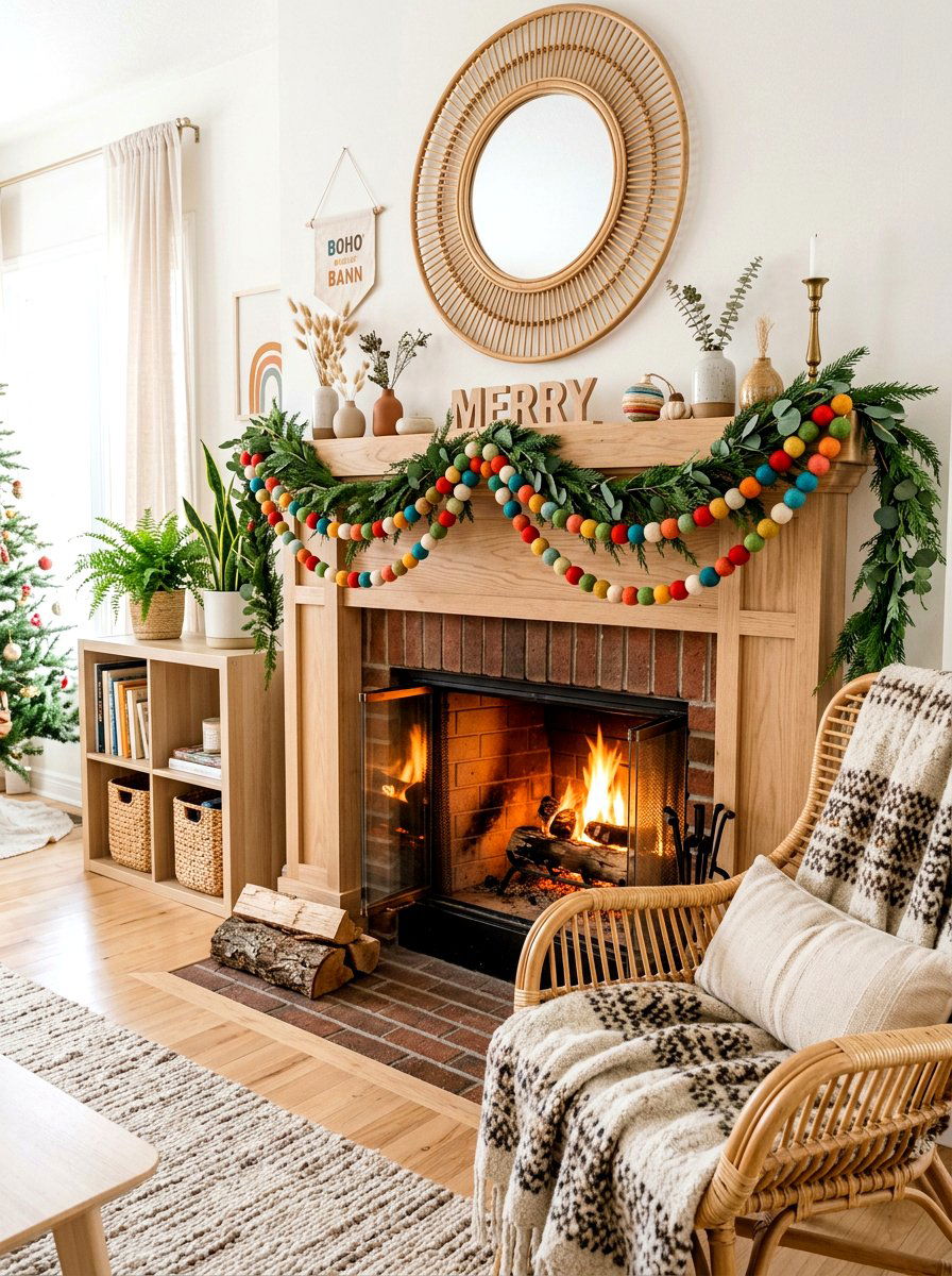 Felt Ball Mantel - 30 holiday mantel garland ideas